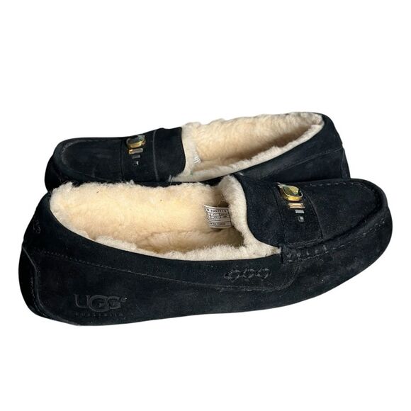 UGG Black Suede Slippers Ansley Swarovski Crystals Shearling Lined Size 7.5 - Picture 1 of 9